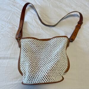 Creatures of Comfort Small Raffia Bucket Bag Ivory Camel Leather